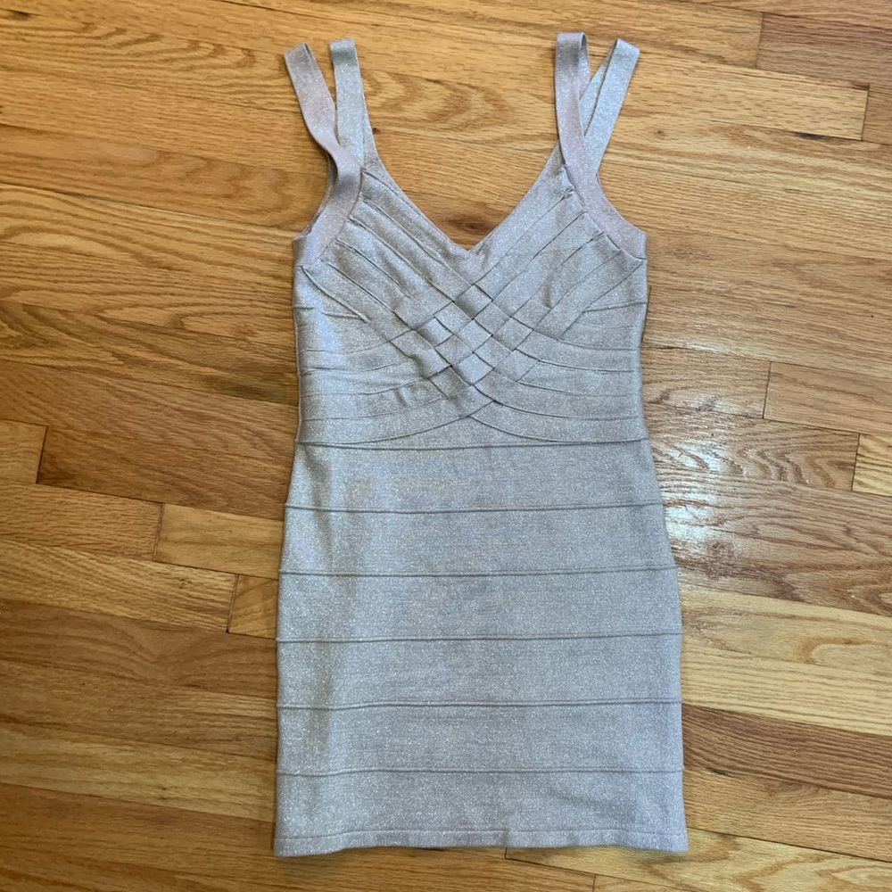 3/$15 Gold sparkle bandage mini dress